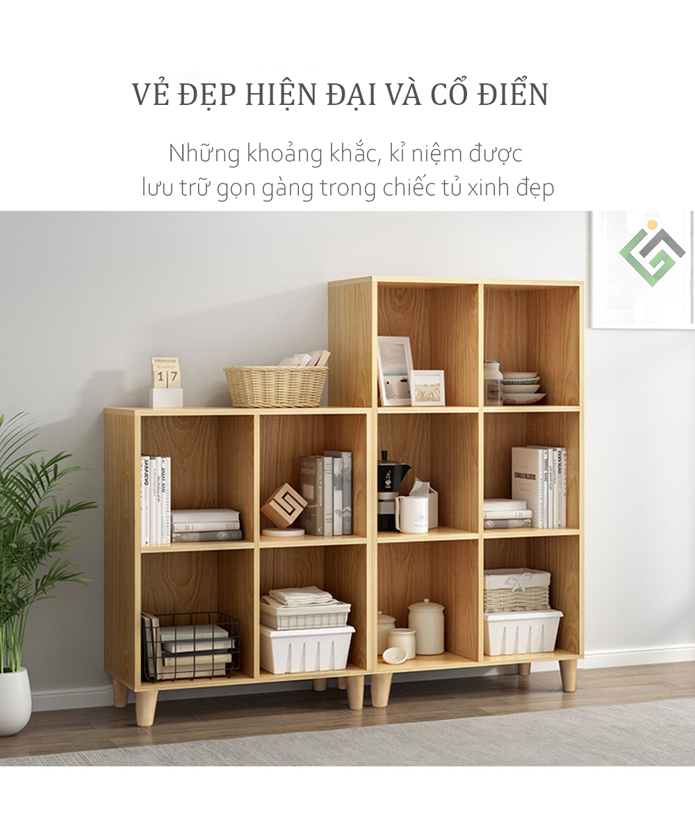 Kệ Đứng Đa Năng  GAPI Chân Gỗ Sồi Tự Nhiên Lưu Trữ Nhiều Ô Ngăn Tủ Sâu Thoải Mái Trong lưu Trữ