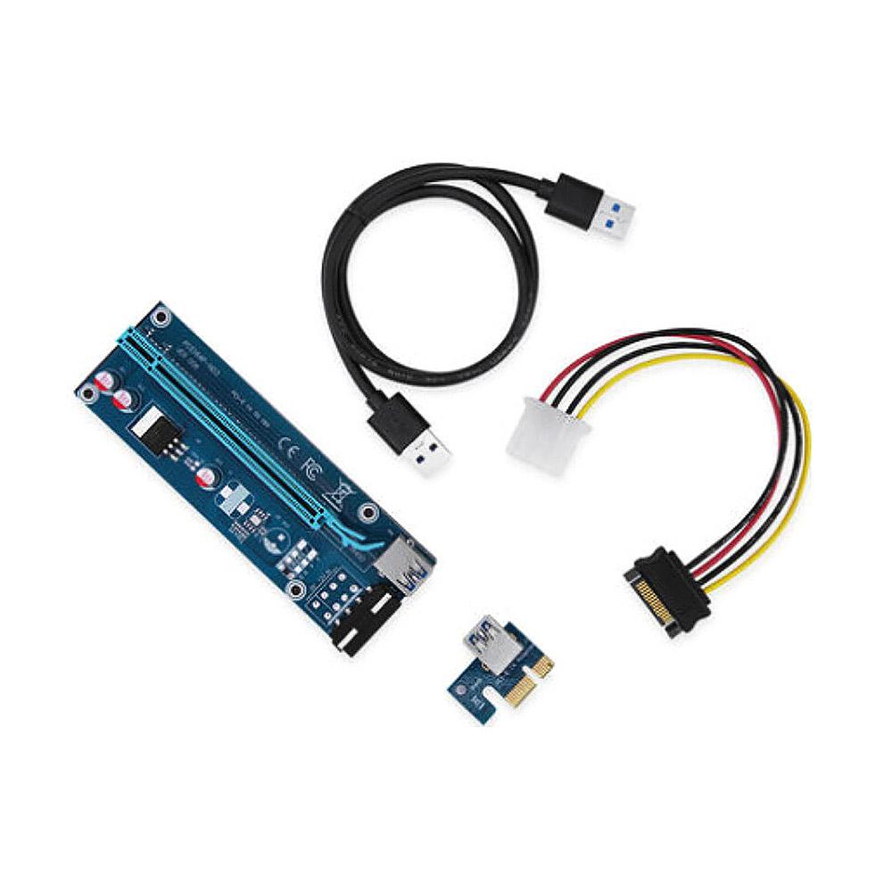 PCI-E 1X to PCI-E 16X Adapter Card PCI-E 4Pin Converter Card with USB3.0 Data Cable SATA Power Cable for Bitcoin Mining