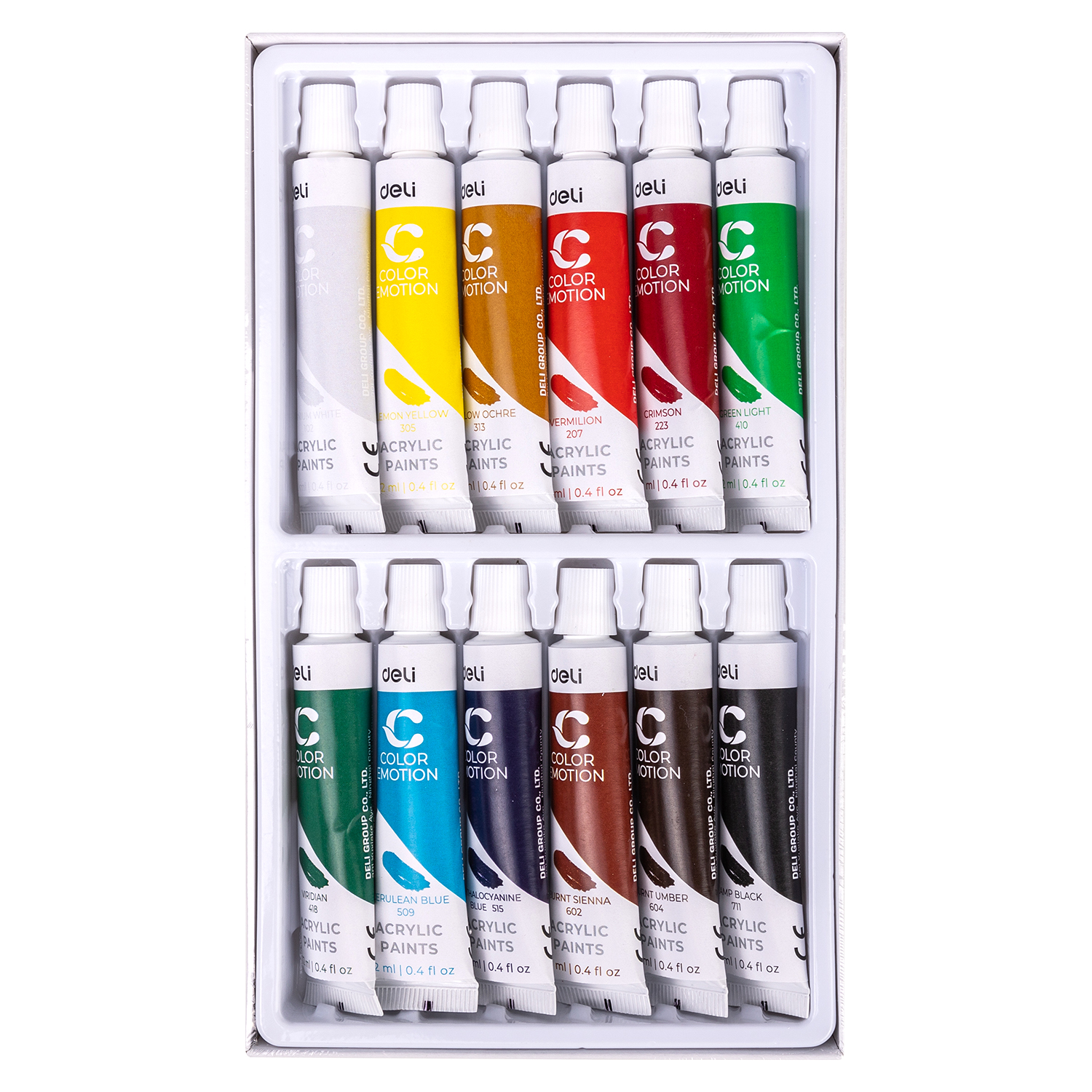 Màu Nước Acrylic Dạng Tuýp 12Ml Deli - 12/24 Màu - 1 Hộp - EC12