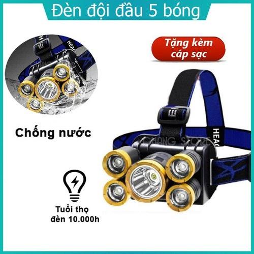 Đèn Pin Đội Đầu Đeo Trán 5 Bóng Siêu Sáng Kèm Pin Sạc Siêu Tiện Lợi