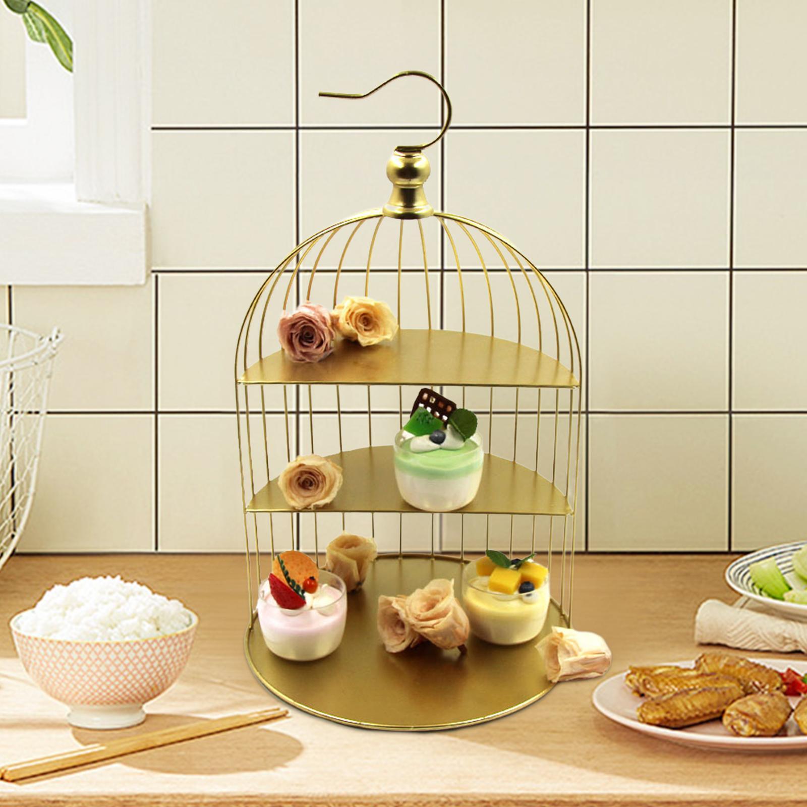 Birdcage Cake Stand, Iron Cake Display Basket Desktop Iron Makeup Organizer Stand, Shelf Display Countertop Cupcake Display Holder