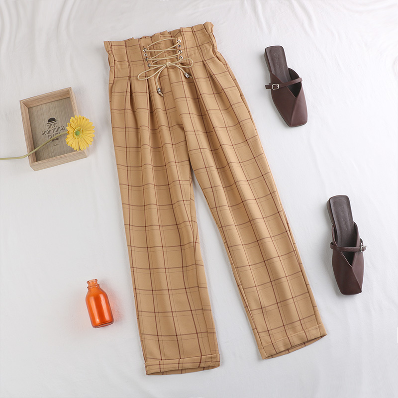 Hàng Quảng Châu - Quần baggy caro ullzang eo đan dây siêu xinh - QV11170