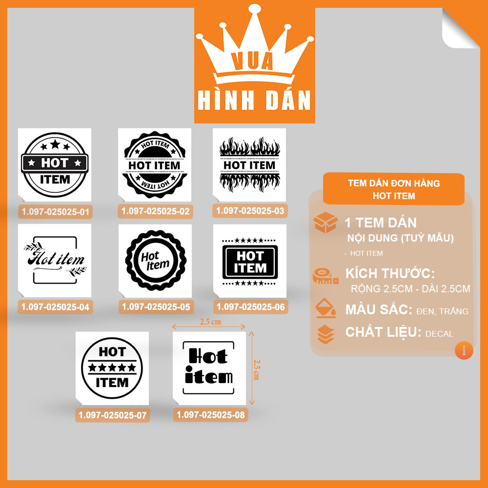 Hình ảnh Set 100/200 sticker HOT ITEM (2.5x2.5cm) tem dán mini SẢN PHẨM BÁN CHẠY dán lên sản phẩm dành cho shop (1.097)