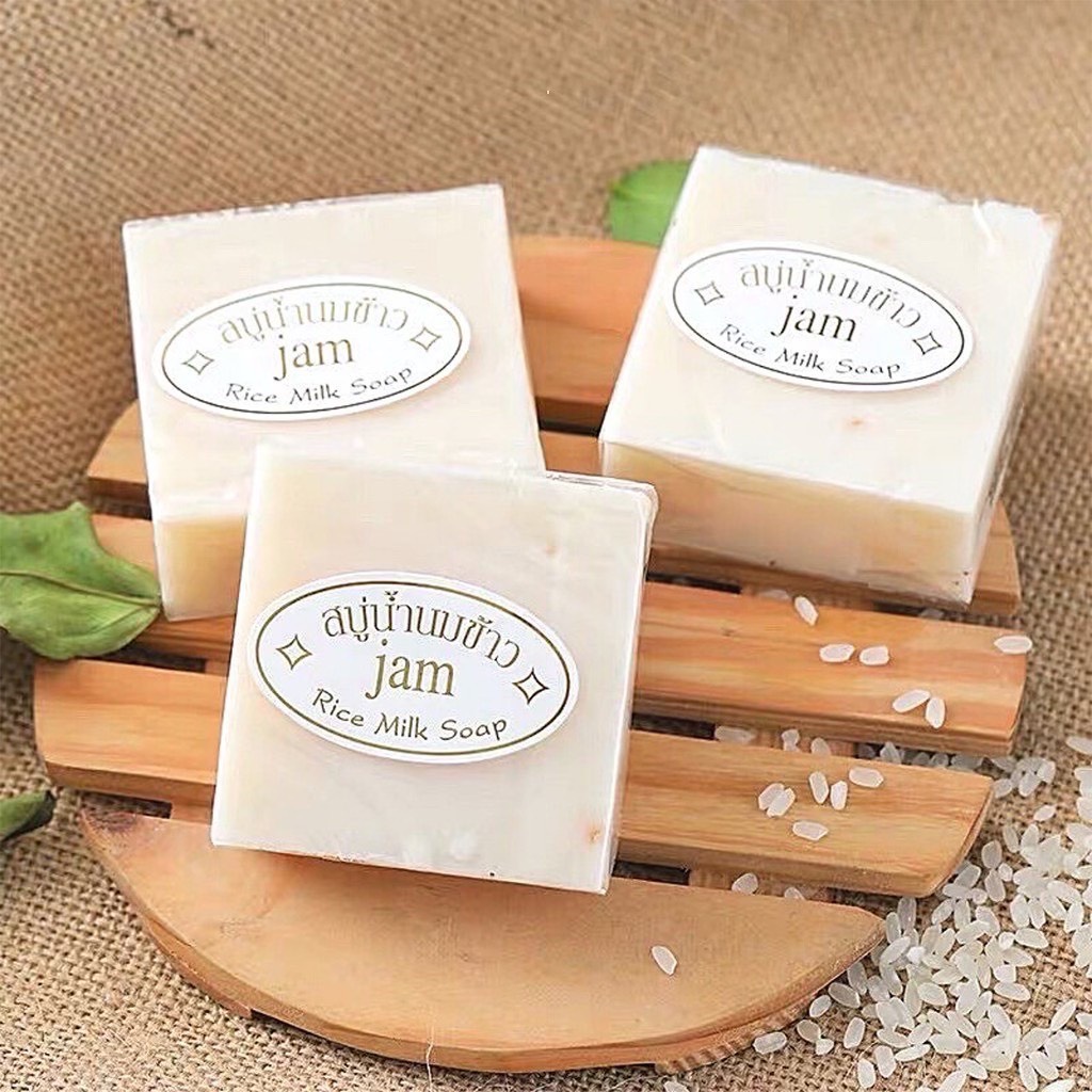 Xà Phòng Cám Gạo Và Sữa Tươi Jam Rice Milk Soap trắng da Thái Lan cho mặt và cơ thể 60g