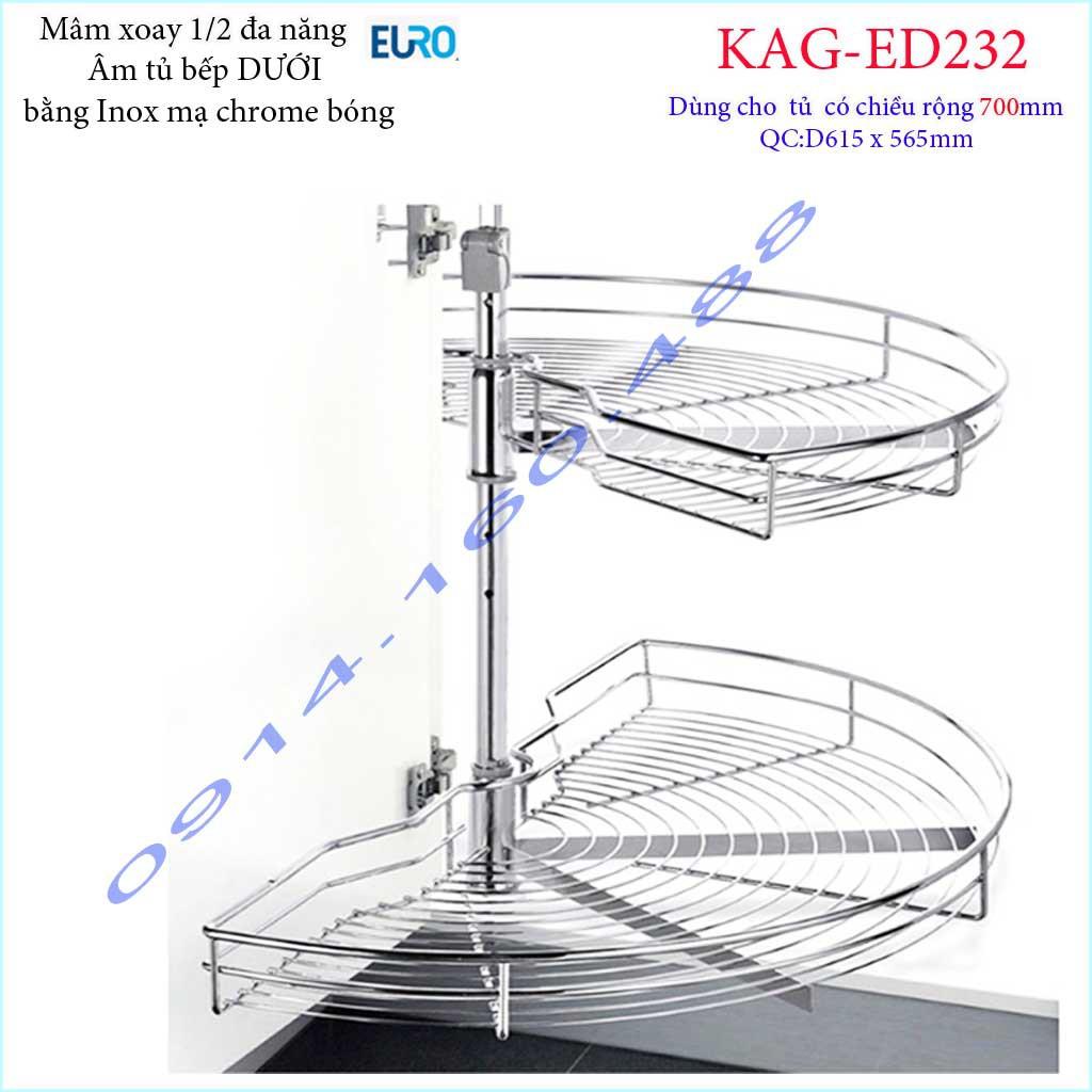 Kệ xoay bán nguyệt Euro KAG-ED232, mâm xoay inox, kệ góc xoay inox tủ bếp dưới