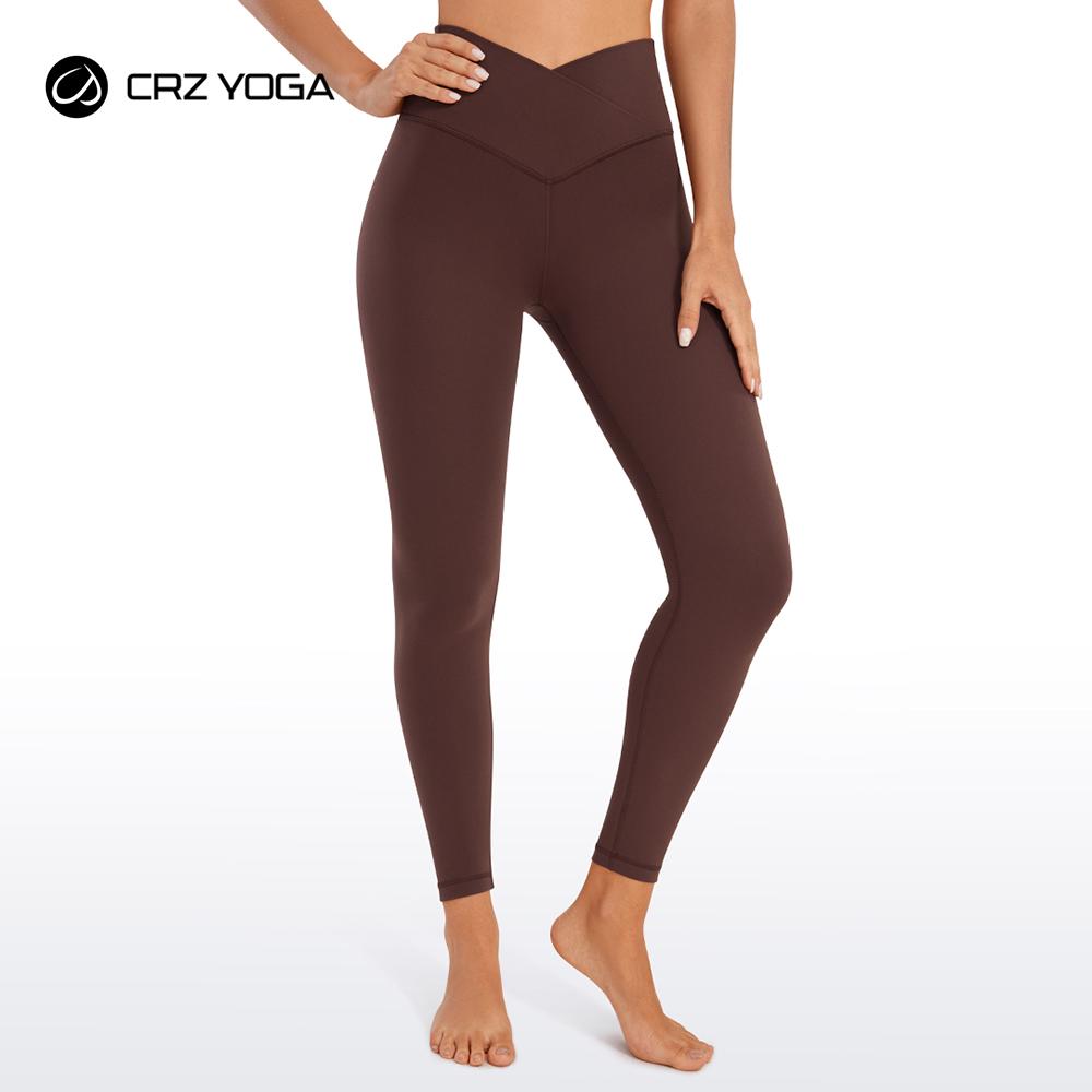 CRZ Yoga Women Butterluxe Cross Eo Workout Quần legging 25 inch - V crossover cao eo phòng tập thể dục thể thao quần legging Color: Black01 Size: US L