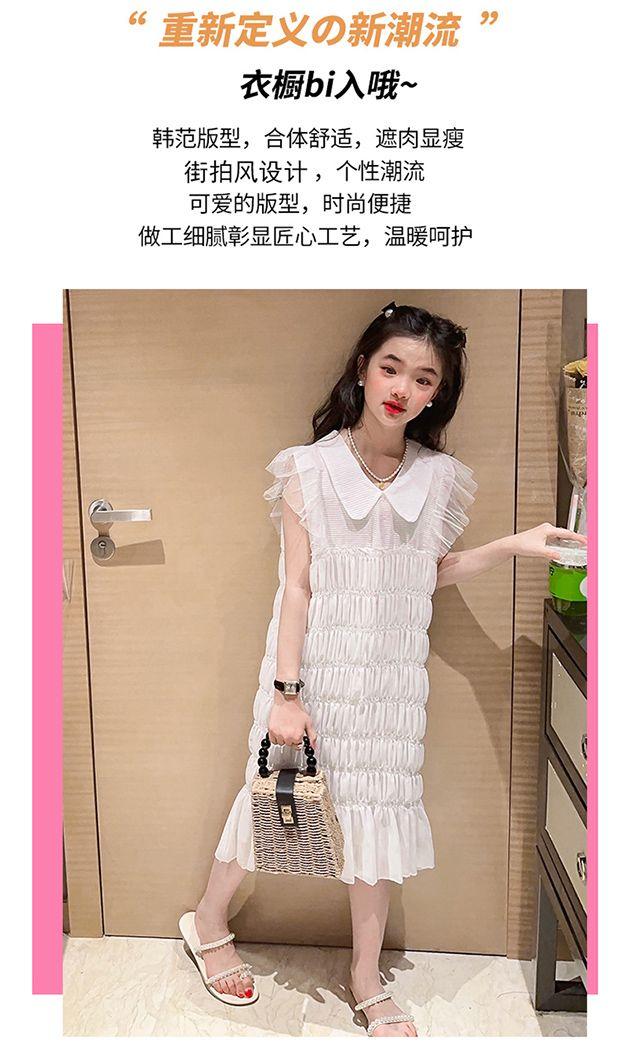 CHENGRUI Cô gái mùa hè chiffon rắn màu đầm 2023 trung bình trẻ em phong cách phương Tây thời trang mùa hè váy công chúa thời trang trẻ em