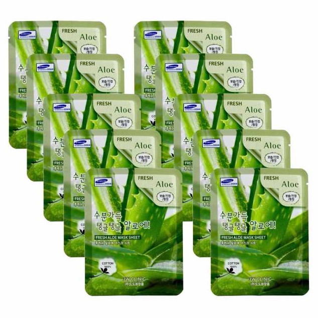 Combo 10 Mặt nạ chiết xuất từ lô hội 3W CLINIC FRESH ALOE MASK SHEET 23ml x 10