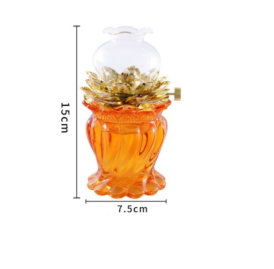 Đèn dầu bàn thờ Hổ Phách Thủy Tinh tráng men 7.5cm*15cm (Bàn thờ gia tiên, phật,....)