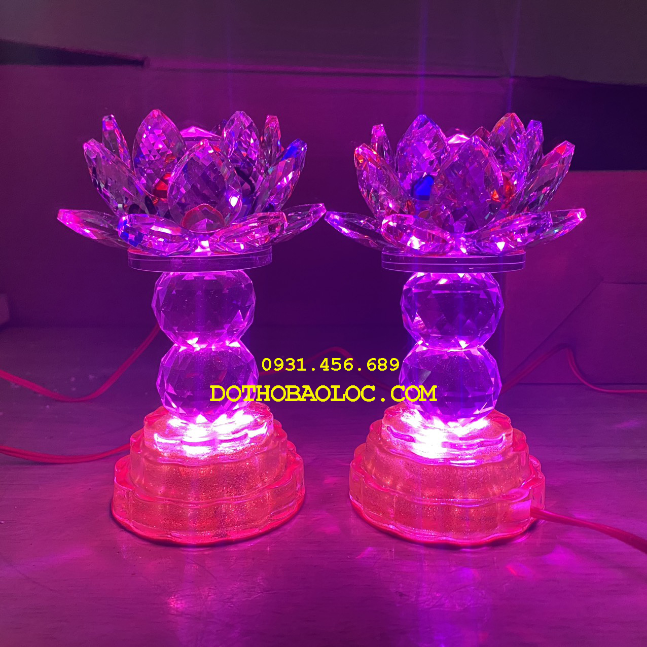 Đèn pha lê hoa sen 2cục bông cao cấp nhập khẩu từ Đài Loan cao 16cm
