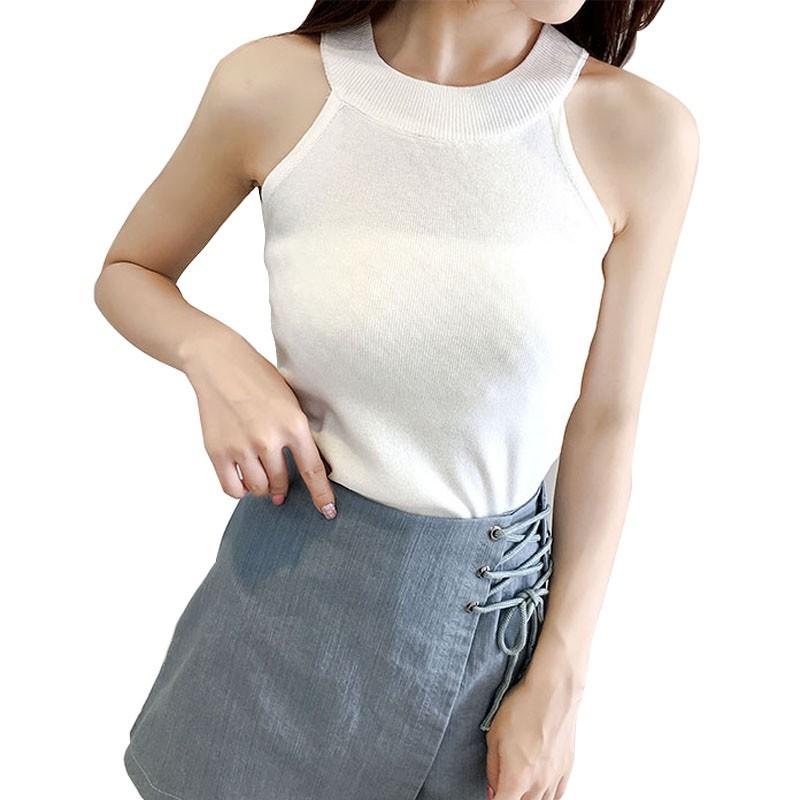 Áo dệt kim cổ yếm ôm dáng thời trang cho nữ