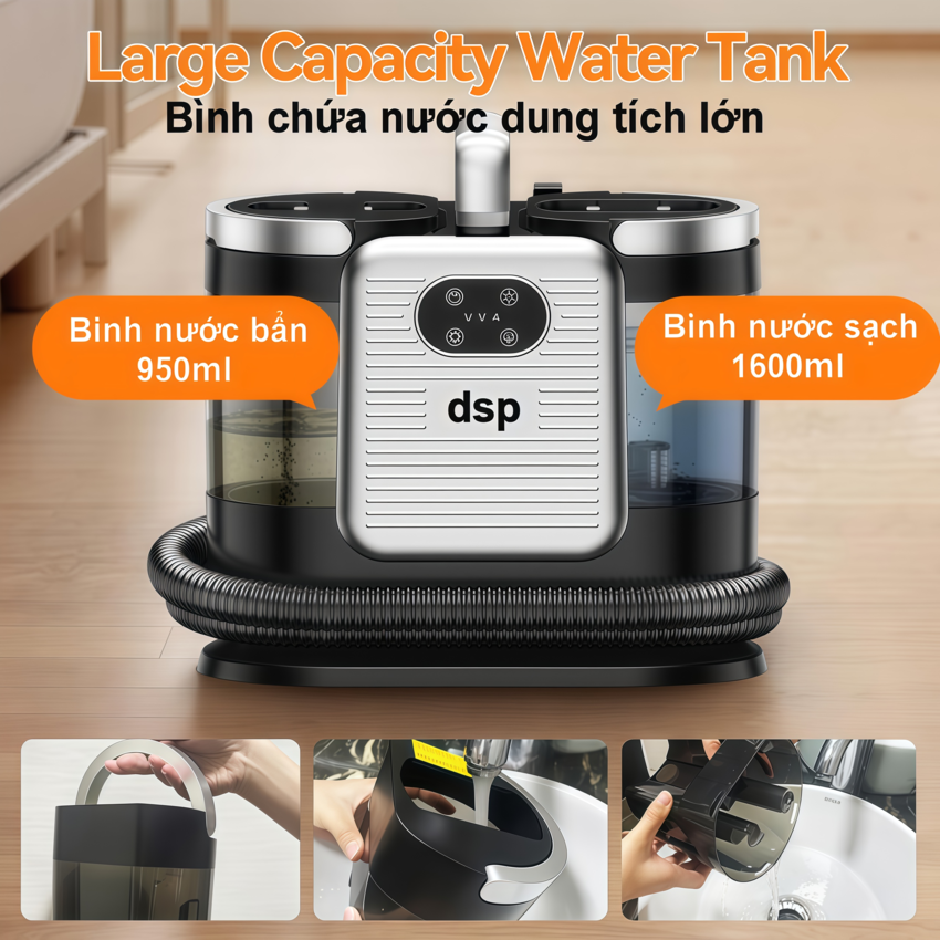 Máy giặt nệm, thảm, sofa bằng hơi nước nóng 4 trong 1 thương hiệu Nga cao cấp DSP KD2065 - Hàng chính hãng