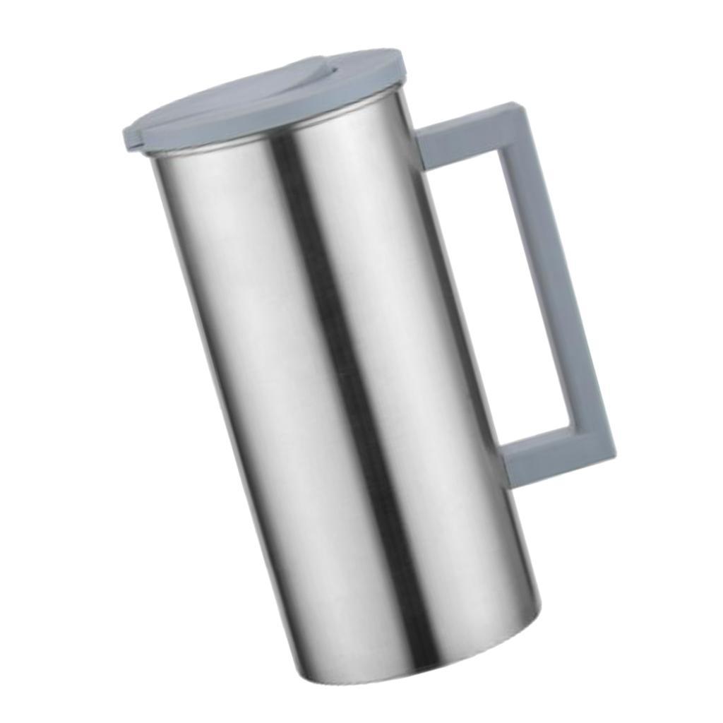 Pack of 2, Stainless Steel 1.8L Water Pitcher Grey Juice Jug Cafe Serving