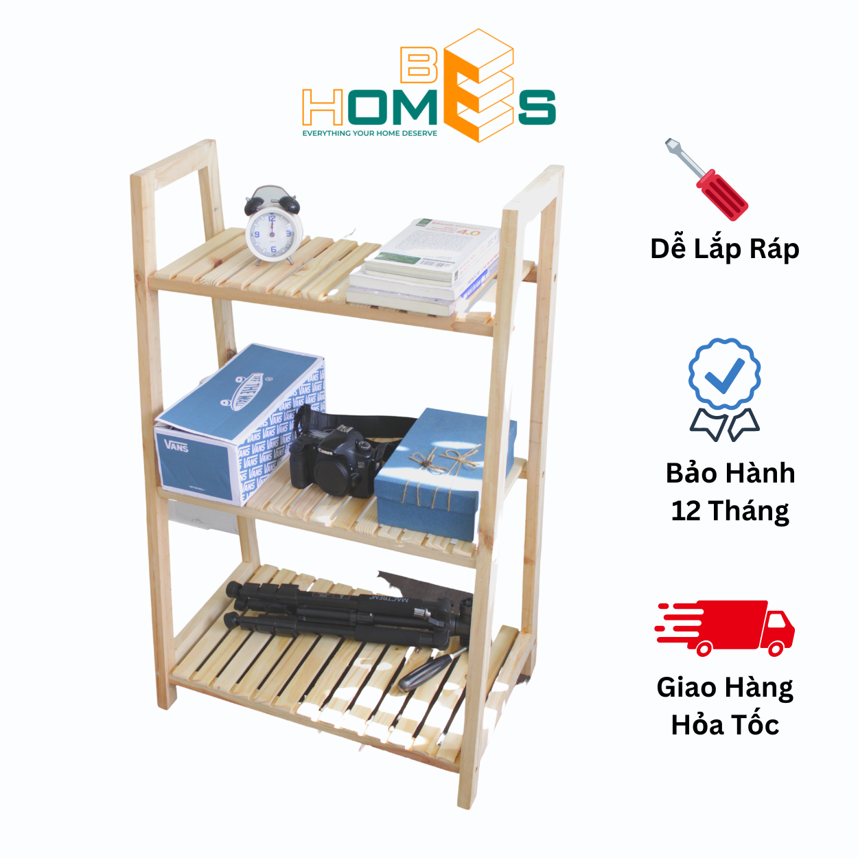 Kệ sách Behomes 3 Tầng mặt nan