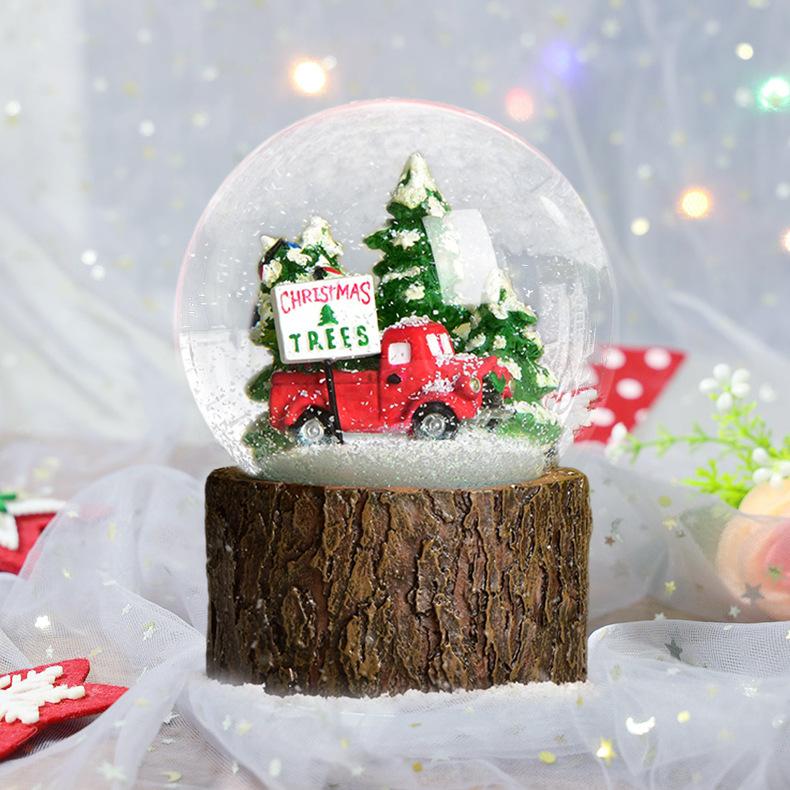 Christmas Gift Crystal Ball Music Box Automatic Snow Lighting Music Box Birthday Gift Resin Crafts Ornament
