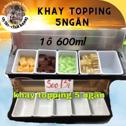 Khay topping có 5 ngăn nhựa, dụng cụ pha chế