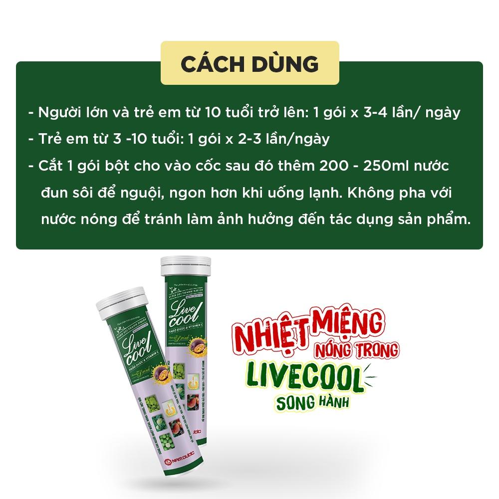 Viên sủi thanh nhiệt Livecool - Hương chanh dây  giảm nhiệt miệng nóng trong, mát gan, tăng sức đề kháng - Hộp 16 viên