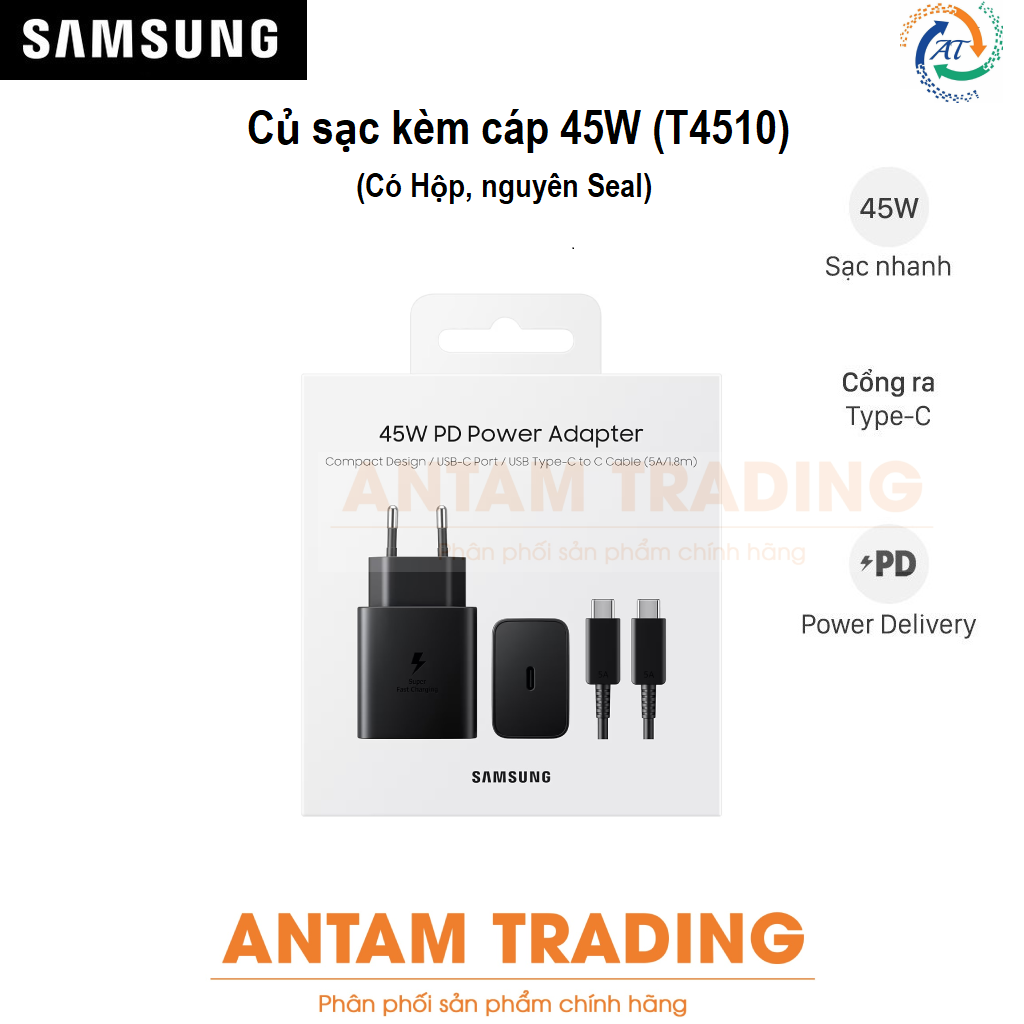 Bộ sạc Samsung 45W (Kèm cáp C-C 5A, 1.8m) (EP-T4510) - Hàng Chính Hãng
