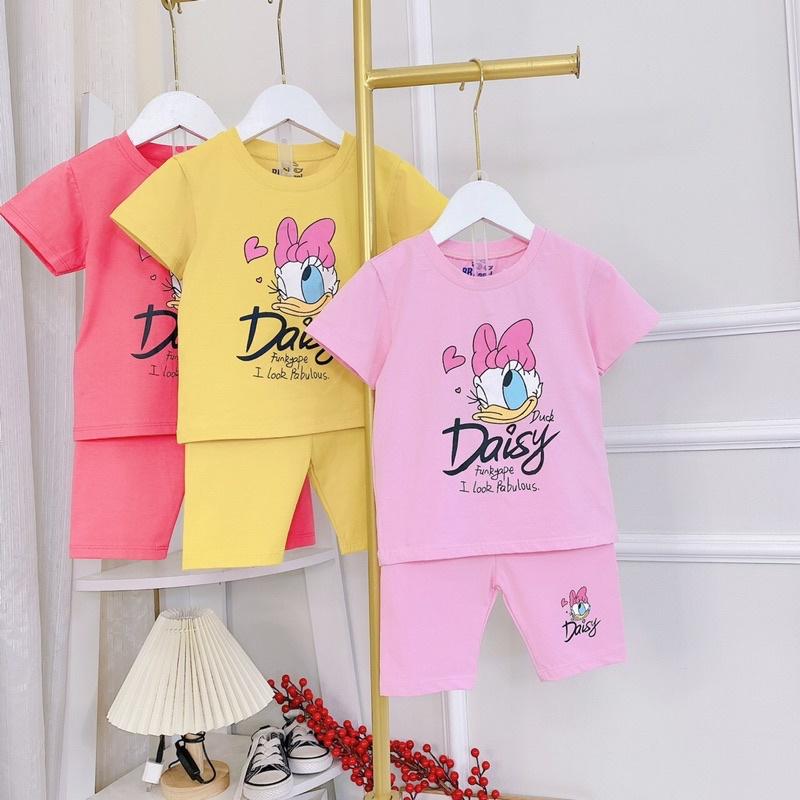 Bộ cộc tay cotton in hình daisy cho bé gái màu hồng . vàng. sen size đại 23-35kg
