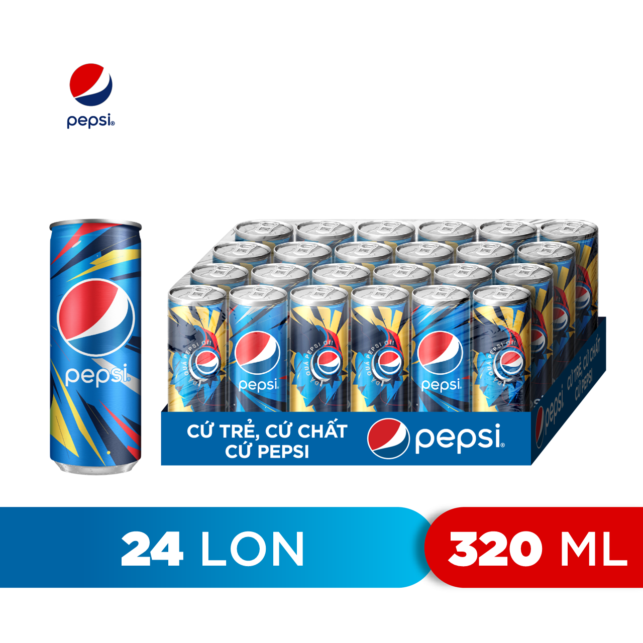Thùng 24 Lon Nước Ngọt Có Gaz Pepsi lon xanh