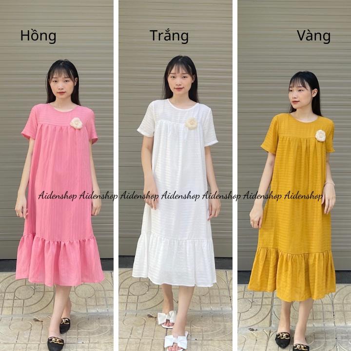 Váy bầu thiết kế công sở mát Aidenshop Đầm bầu dự tiệc dài 2 lớp mùa hè VB22