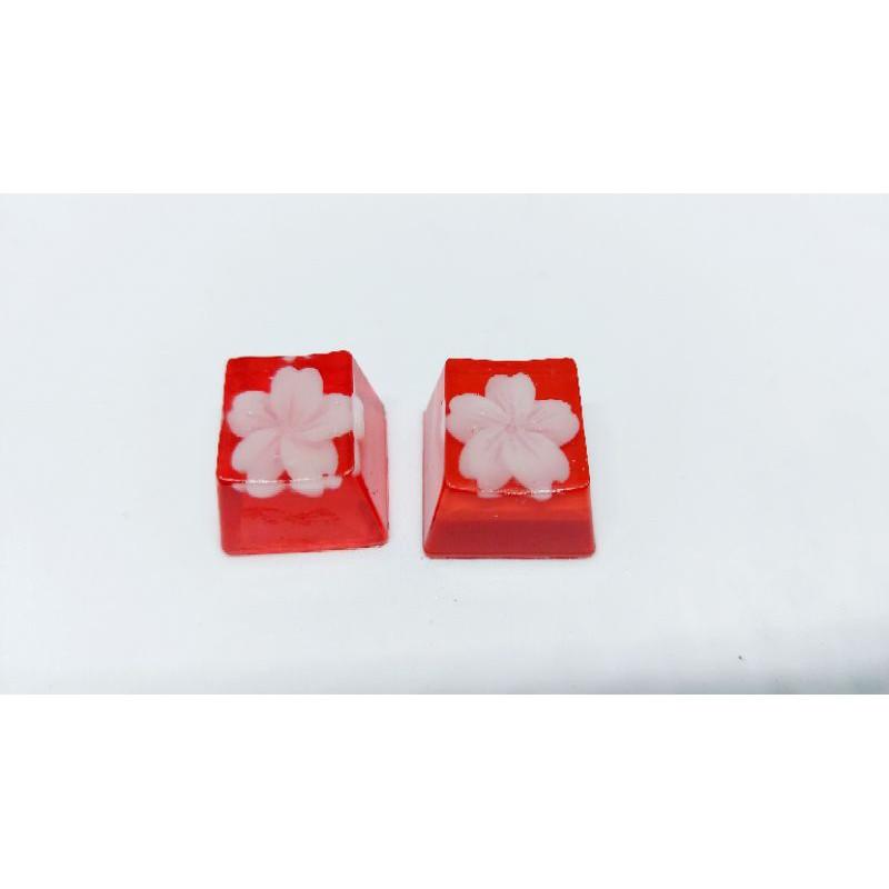 Keycap hoa đào trắng nền đỏ trang trí bàn phím cơ gaming