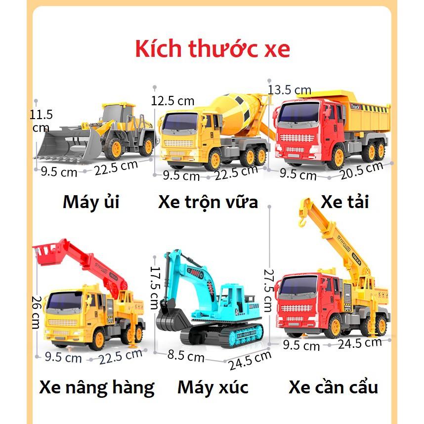 Bộ đồ chơi mô hình các loại xe cỡ lớn trẻ em ô tô tải, xe công trình, xe trộn, máy xúc, máy cẩu