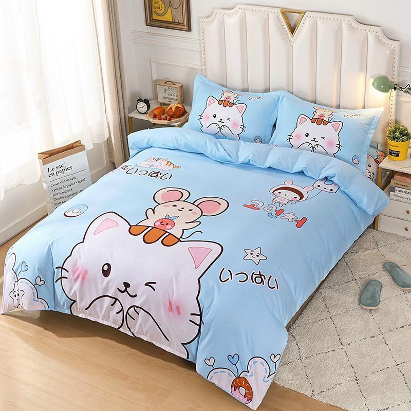 BỘ CHĂN GA GỐI COTTON HOẠT TÍNH 3D - MÈO CON