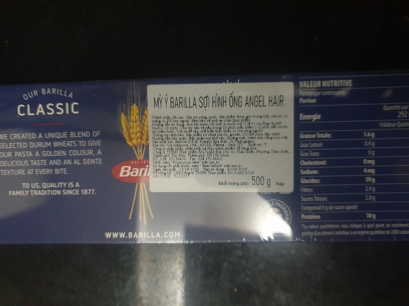 Mì Ý Barilla Sợi Hình Ống Angel Hair - 500g