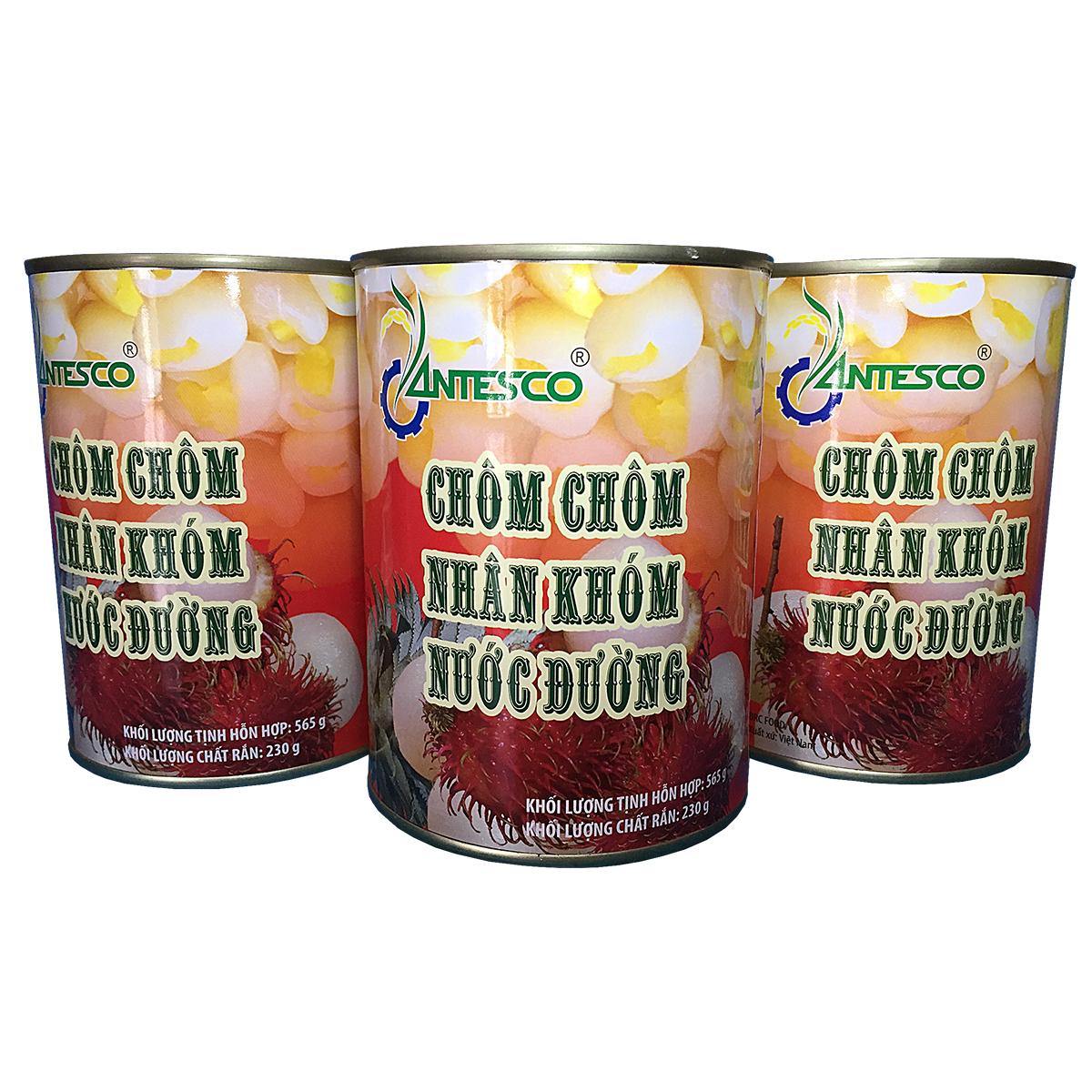 Combo 3 hộp Chôm chôm nhân khớm nước đường - Chôm chôm đóng lon - Nước trái cây đóng lon, nước giải khát - Thương hiệu Antesco
