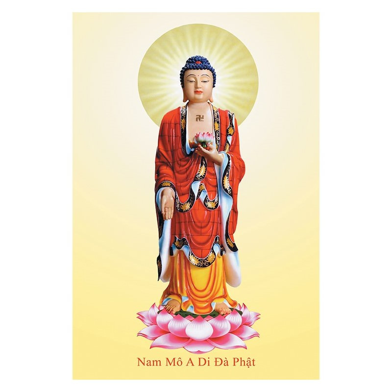 Tranh treo tường cán gỗ cao cấp trang trí nhà cửa, nơi tờ cúng mẫu phật adida, tam thánh, phật thích ca mâu ni, Tranh Phật Giáo Tam Thánh 2281