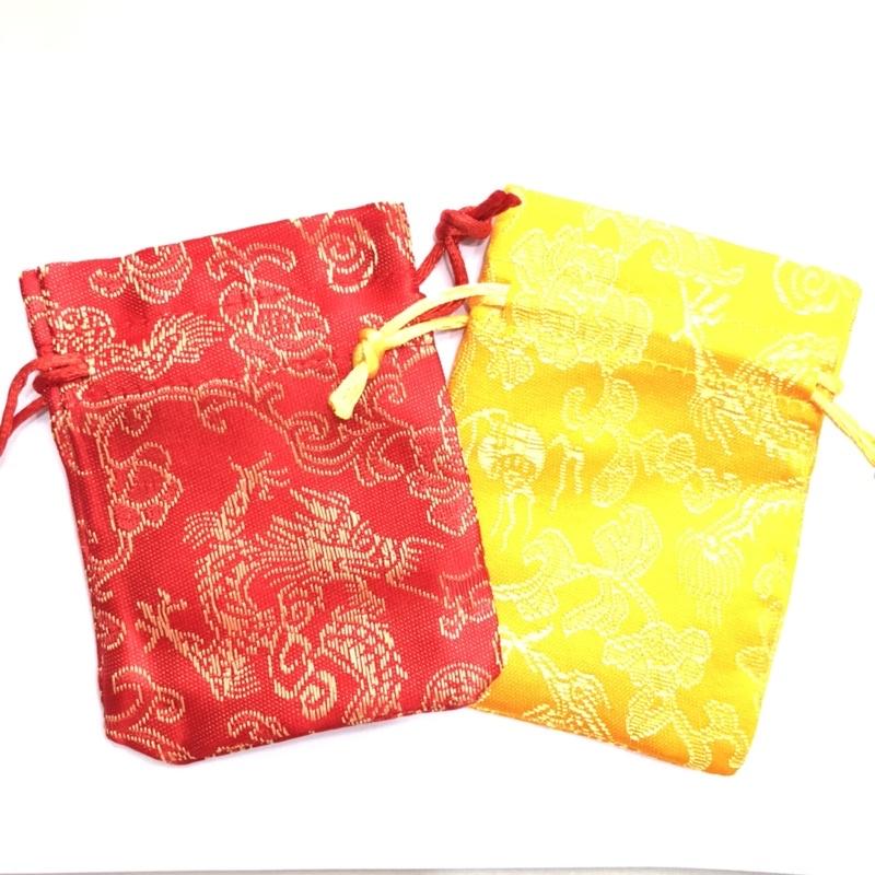 100 Túi Vải Gấm Rồng Phụng Phong Thuỷ Màu Đỏ Và Vàng Kích Thước 7x9cm