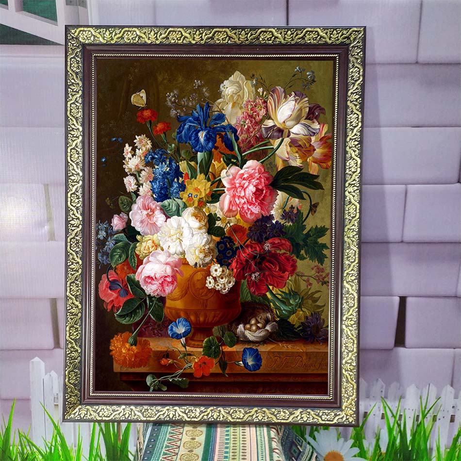Tranh tĩnh vật hoa cổ điển - Phong cách Châu Âu sang trọng - in trên mica gương cao cấp - HST010