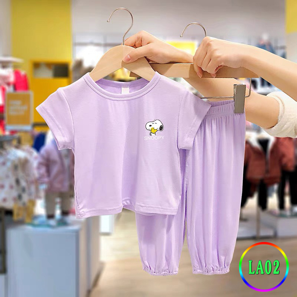 Bộ Thun Lạnh Cho Bé Alibaba Mẫu LA02 Snoopy Thêu Vải Thun Lạnh Loại 1 Mềm Mát Thoải Mái Hàng Chuẩn Đẹp MINKY MOM