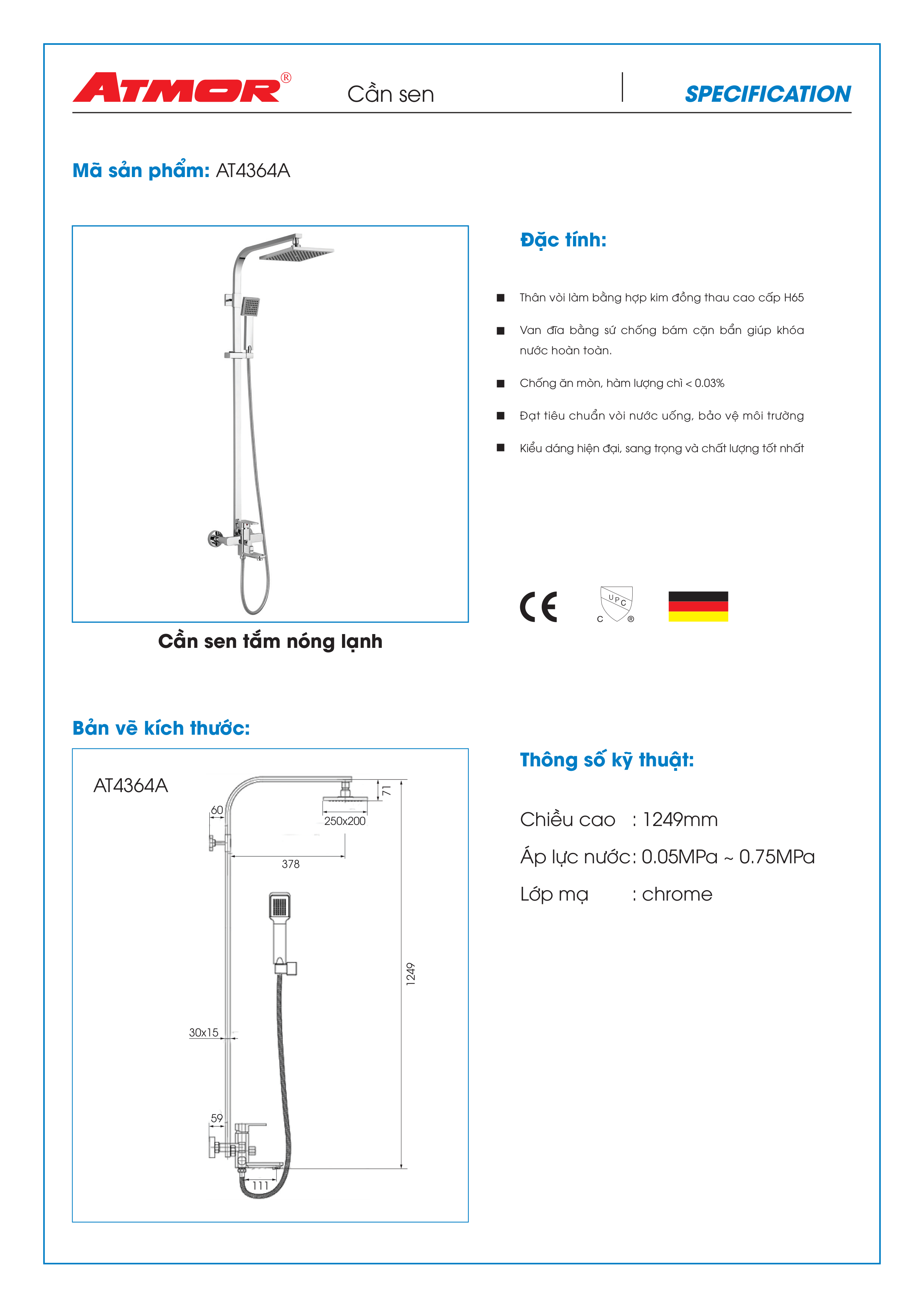 Bộ cần sen tắm ATMOR AT4364A