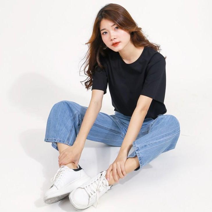 Quần jean ống suông nữ wash, lưng cao