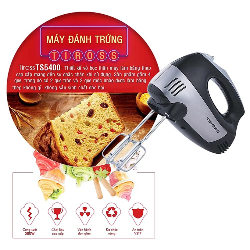 Máy đánh trứng Tiross TS5400, Công suất 300W - Hàng chính hãng