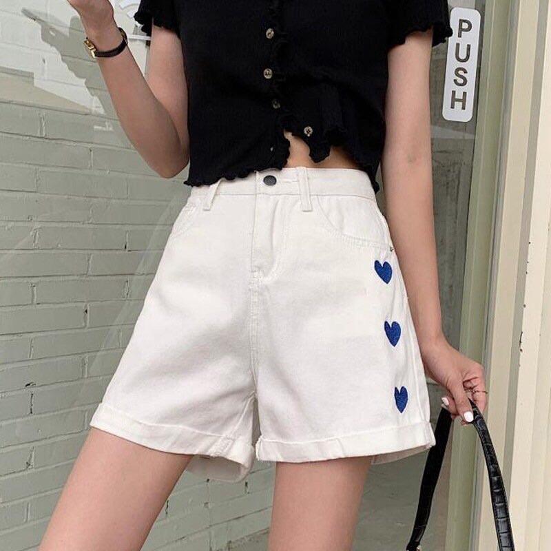 Quần sóc jeans nữ in hình trái tim mã mới 2022 hàng Quảng Châu mã 720