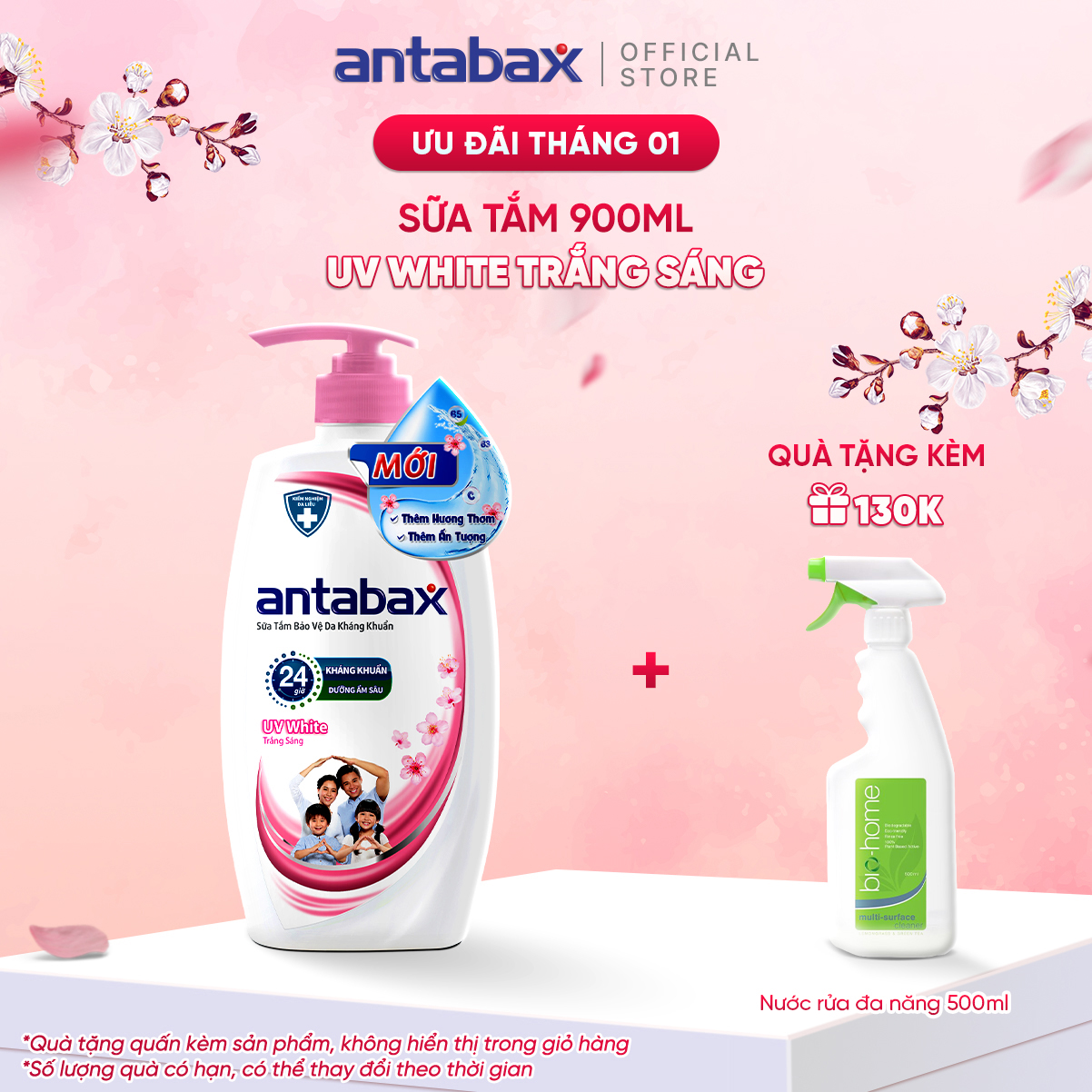 Sữa Tắm Bảo Vệ Da Kháng Khuẩn Antabax UV White Trắng Sáng 900ml