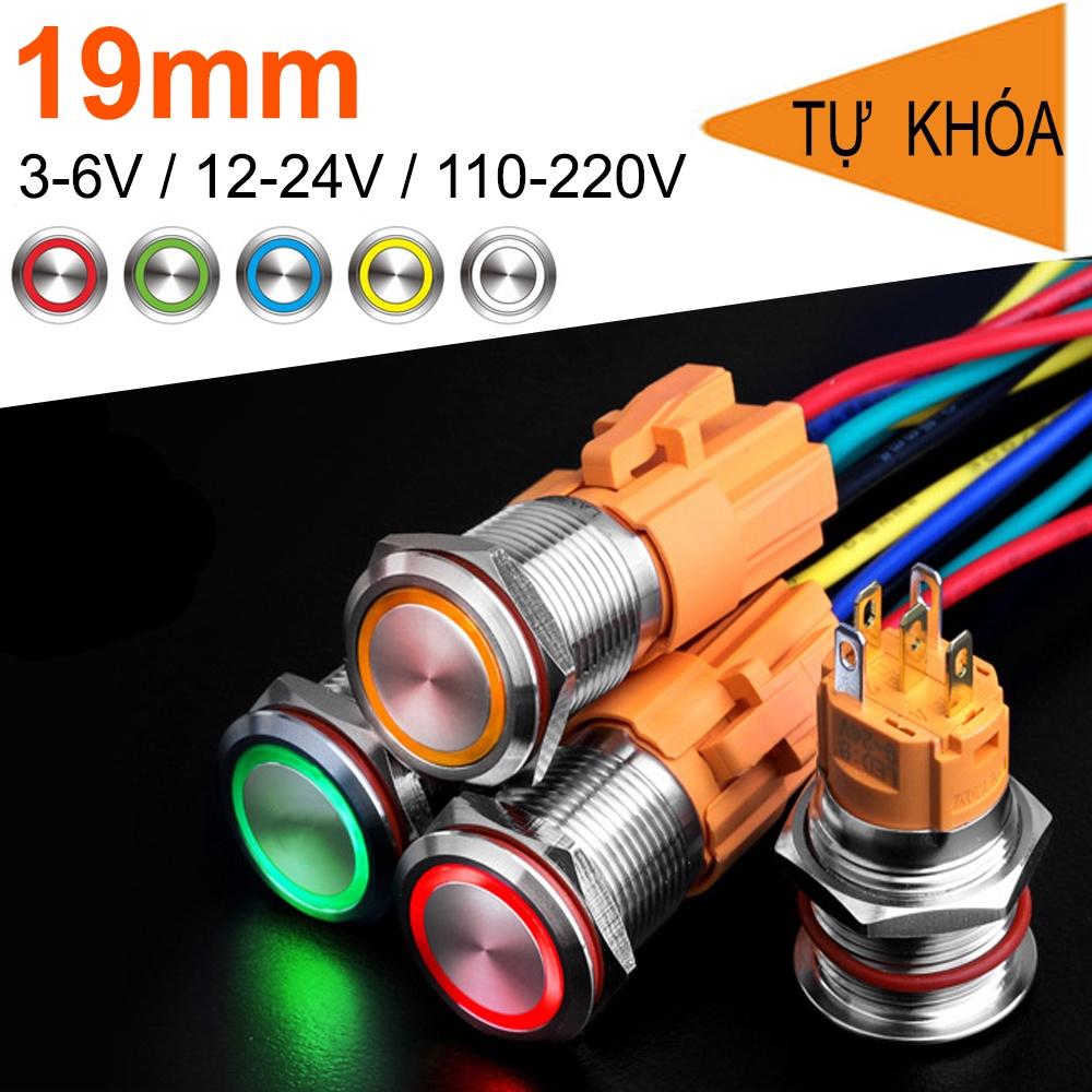 Công tắc Self-Lock 19mm, Nút nhấn tự khóa có đèn LED , Vỏ Inox chống nước, Chịu nhiệt