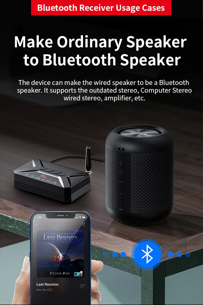 ROGTZ - Bộ Thu Phát Bluetooth 5.0 2 in 1 R22 - Chế độ chuyển đổi linh hoạt, Âm Thanh HD, Độ Trễ Thấp, Khoảng Cách 40m, Hỗ trợ aptX HD, Chip thông minh, Cổng kết nối đa dạng RCA AUX USB - Hàng Chính Hãng