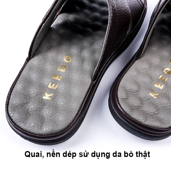 Dép nam đế may sẵn da thật quai ngang cao cấp KEEDO CU-120