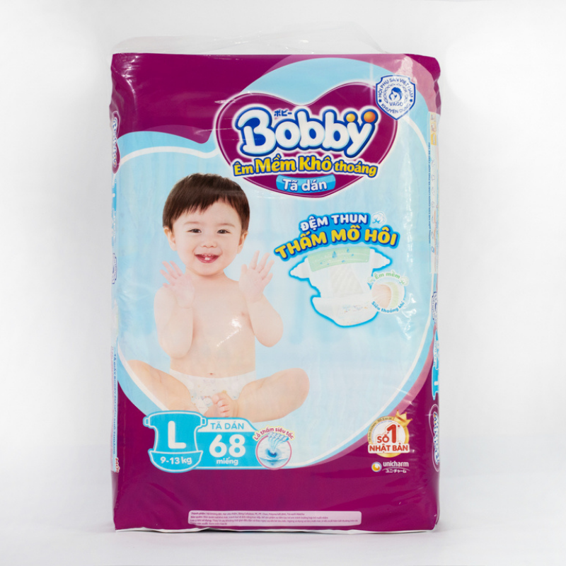 Tã dán Bobby siêu thấm size L 68 miếng (cho bé 9 - 13kg)