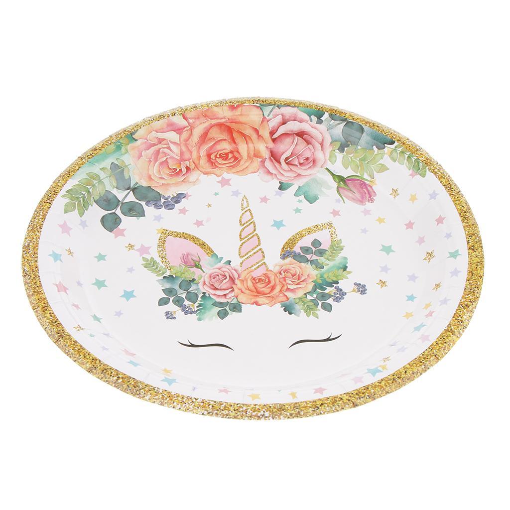 20 Pieces Magical Unicorn Paper Plate Cake Tray Birthday Party Tableware