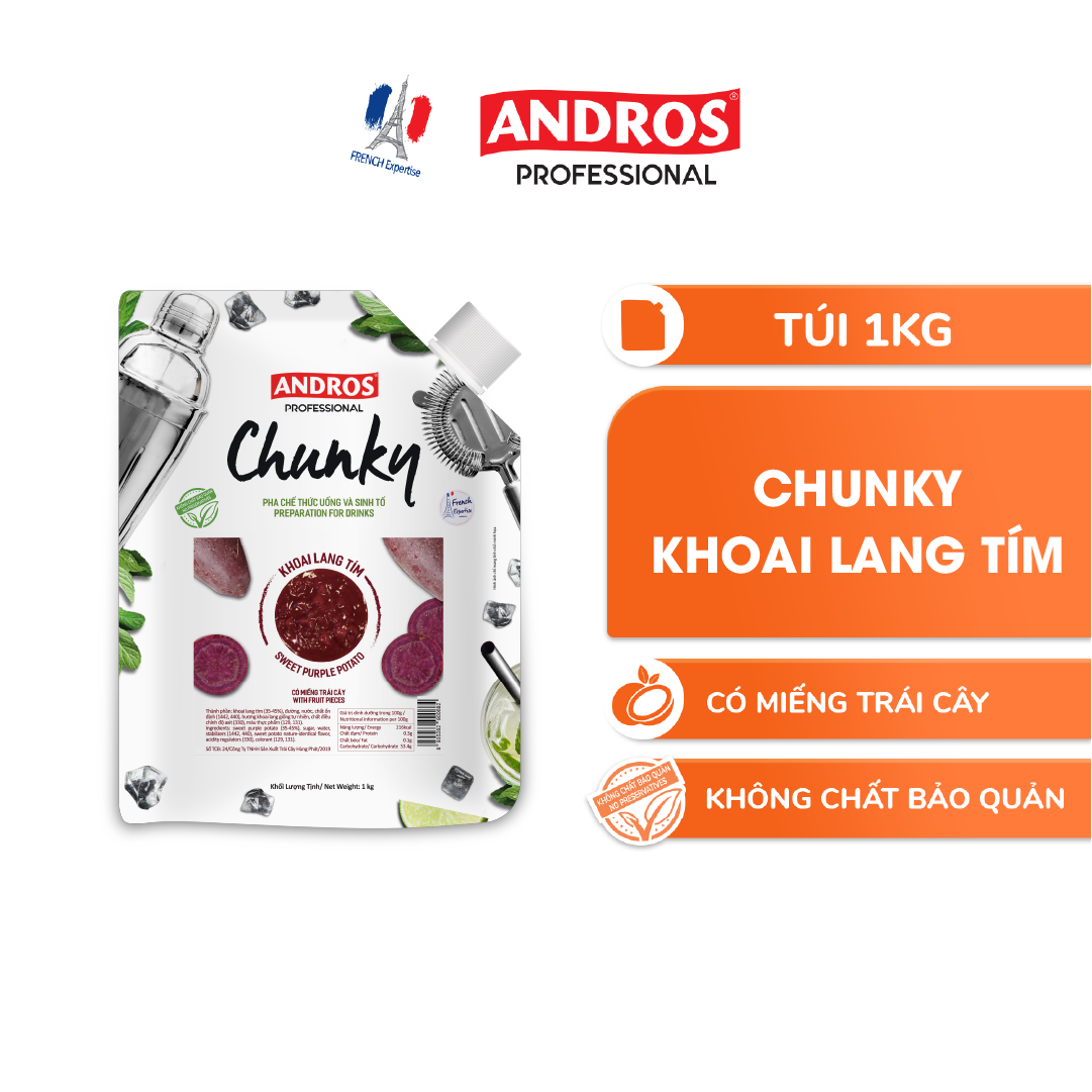 Chunky Khoai Lang Tím Andros - Nguyên liệu pha chế - Mứt trái cây - Túi 1kg