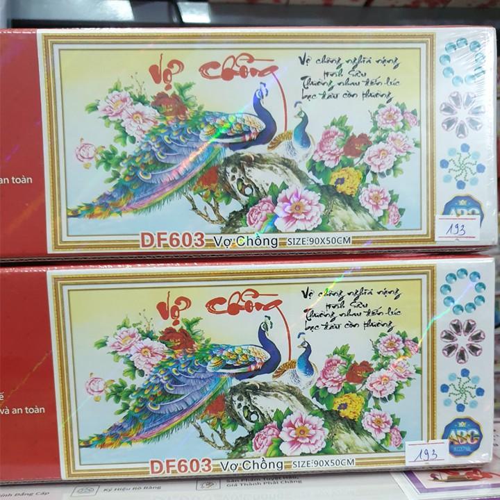 Tranh đá vợ chồng công xanh hoa mẫu đơn DF603 - kích thước: 90 * 50cm.