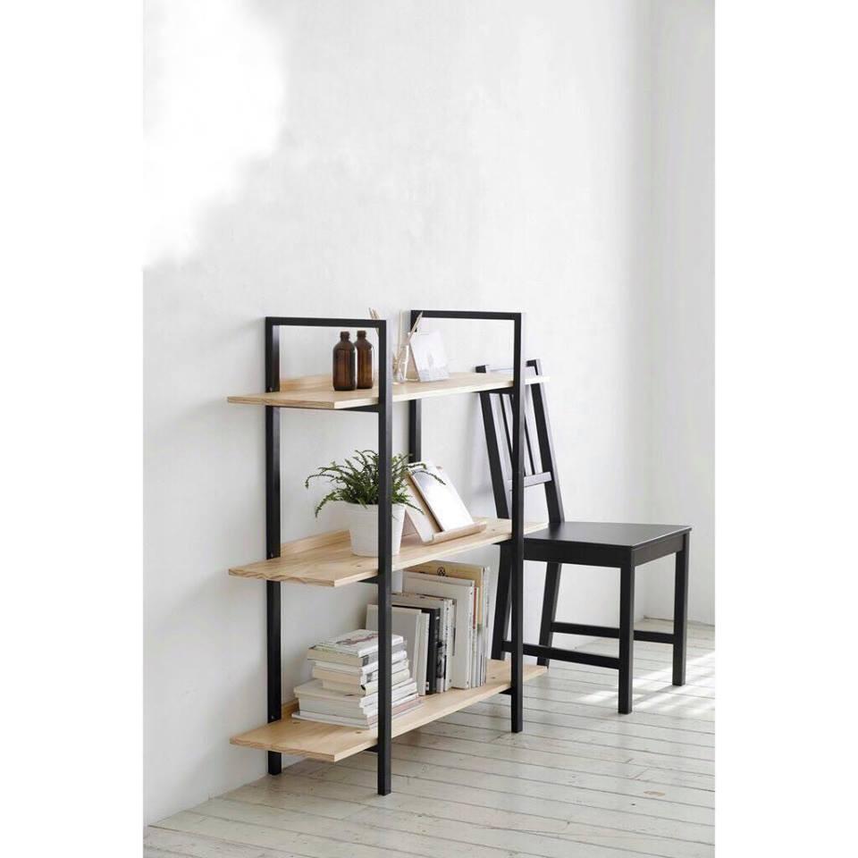 KỆ SÁCH 3 TẦNG KIỂU HÀN QUỐC B BOOKSHELF - MÀU ĐEN PHỐI GỖ