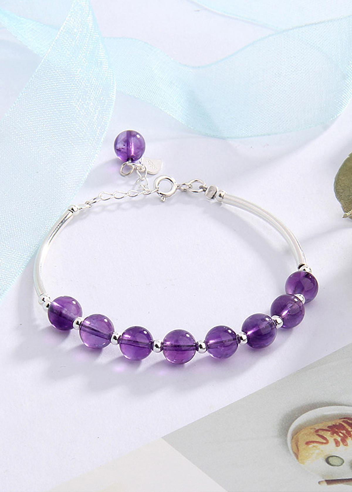 Vòng tay đá thạch anh tím phối charm ống bạc mệnh hỏa, thổ - Ngọc Quý Gemstones