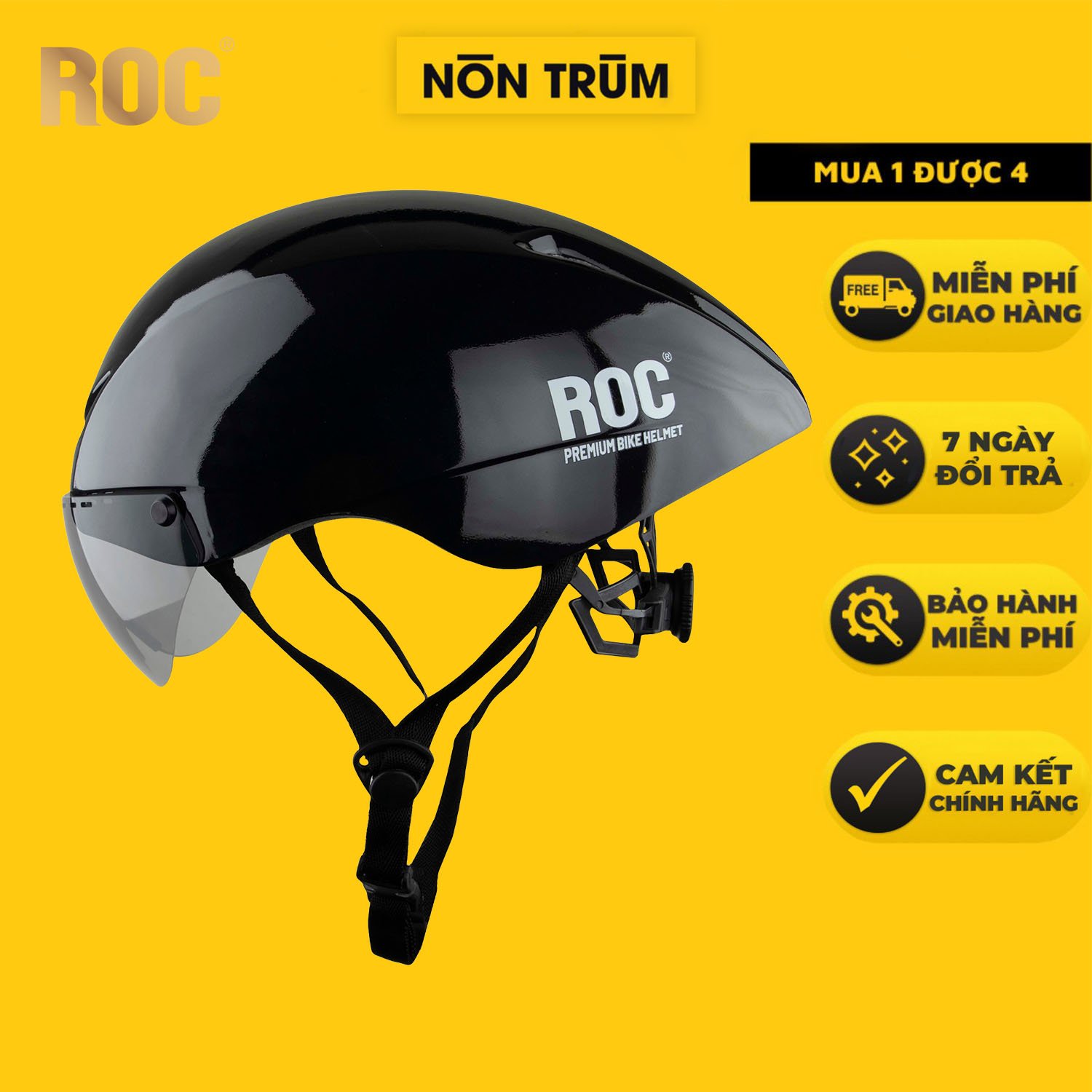 Mũ bảo hiểm xe đạp thể thao ROC R16 đuôi nhọn, siêu nhẹ kèm kính hít nam châm
