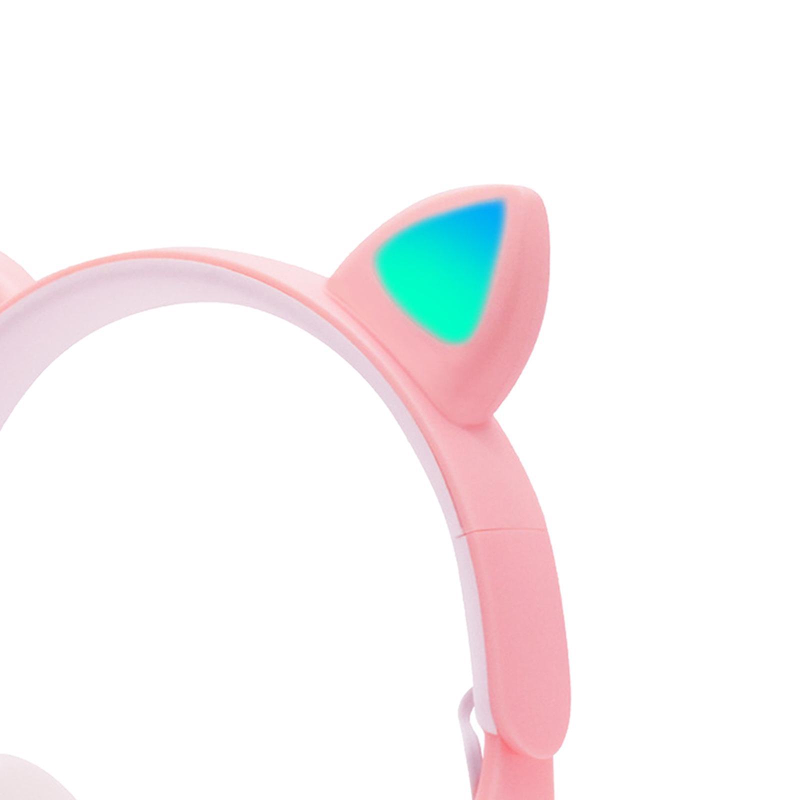 2Sets Cat Ear LED Light Up Wireless Foldable Headphones Over Ear with Mic